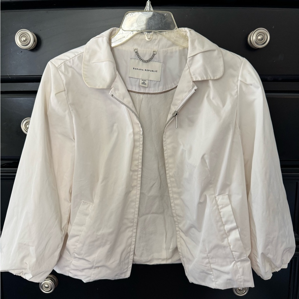 Banana Republic White Cropped Bomber Jacket Lightweight
